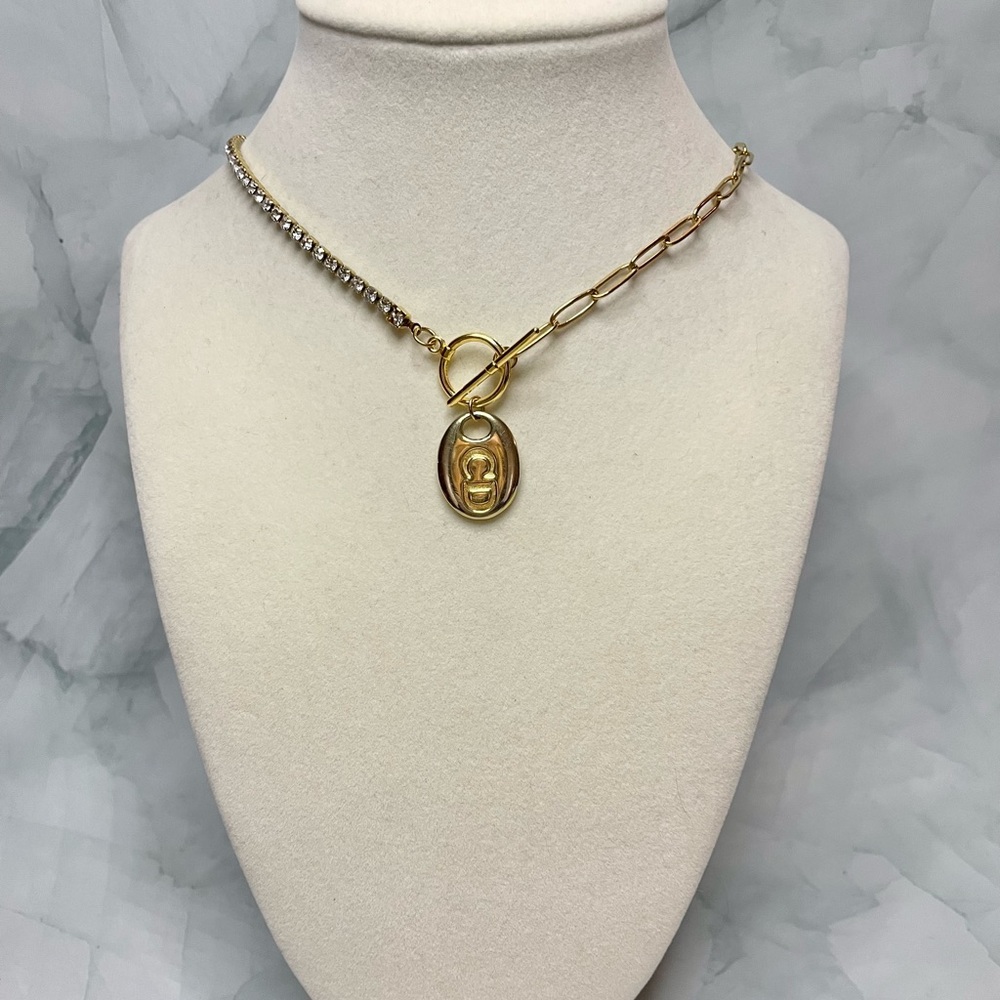 Upcycled Dior Gold CD Pendant Mixed Chains Necklace